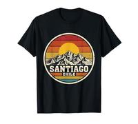 Retro Santiago Chile Montaña Atardecer Vintage Insignia Camiseta