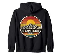 Retro Santiago Chile Montaña Atardecer Vintage Insignia Sudadera con Capucha