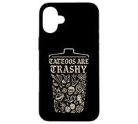 Retro Sarcástico Tatuaje Meme Tinta Cultura Divertido Dicho Basura Carcasa para iPhone 16 Plus