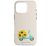 Retro Scooter and Sunflowers Say Yes to New Adventures Quote Carcasa para iPhone 16 Pro