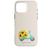 Retro Scooter and Sunflowers Say Yes to New Adventures Quote Carcasa para iPhone 16 Pro MAX