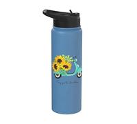 Retro Scooter and Sunflowers Say Yes to New Adventures Quote Stainless Steel Insulated Water Bottle
