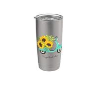 Retro Scooter and Sunflowers Say Yes to New Adventures Quote Vaso térmico de acero inoxidable de doble pared