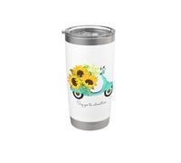 Retro Scooter and Sunflowers Say Yes to New Adventures Quote Vaso térmico de acero inoxidable de doble pared