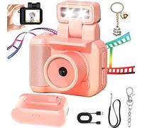 Retro Scope Camera, Mini Vintage Camera with 1.44-Inch HD 1080p Screen, 90° Flip Flash Retro Snap Camera with 6 Filters, Mini Retro Camera, Keychain Camera, for Travel Life Video Recording (Pink)