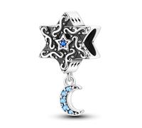 Retro Scroll - Charm de cuentas de estrella y luna estampadas, accesorio de pulsera de plata de ley 925, collar de pulsera Pandora compatible con