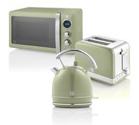 Retro Set Desayuno Hervidor Agua 1,8 L, Tostador 2 Rebanadas, Microondas 20 L