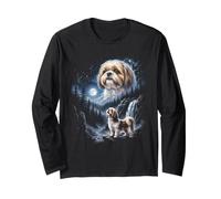 Retro Shih Tzu Aullando en la Luna 90s Bootleg Meme Puppy Dog Manga Larga