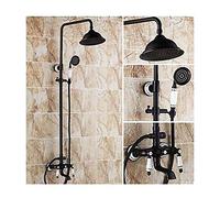 Retro Shower Column Set Brass Wall Shower System Shower in Black Paint Set with Bath Faucet, Shower, Shower Knob for Bathroom
