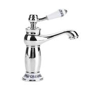 Retro Single Handle Basin Faucet Brass Ceramic Sink Faucet Blue And White Porcelain Long Neck Vintage Floral Pattern with Inlet Cold/hot Faucet Kitche