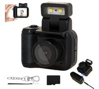 Retro Snap Camera, Miniretroflex Nostalgic Camera, Retrosnap Mini Camera, Mini Camera Keychain, Mini Vintage Keychain Camera, HD Mini Camera with LED Flash Light (Camera+16G Card,Black)