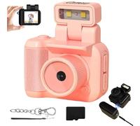 Retro Snap Camera, Miniretroflex Nostalgic Camera, Retrosnap Mini Camera, Mini Camera Keychain, Mini Vintage Keychain Camera, HD Mini Camera with LED Flash Light (Camera+16G Card,Pink)
