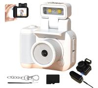 Retro Snap Camera, Miniretroflex Nostalgic Camera, Retrosnap Mini Camera, Mini Camera Keychain, Mini Vintage Keychain Camera, HD Mini Camera with LED Flash Light (Camera+16G Card,White)