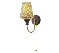 Retro Solid Wood Wall Sconce Vintage Home Decor Lighting Fixture with Pull Chain and Flower Patterned Fabric Lampshade, Japanese-Style Walnut Wood Art Wall Lamp For Bedroom