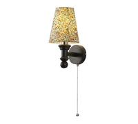 Retro Solid Wood Wall Sconce Vintage Home Decor Lighting Fixture with Pull Chain and Flower Patterned Fabric Lampshade, Japanese-Style Walnut Wood Art Wall Lamp For Bedroom