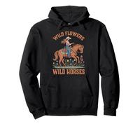 Retro Southern Sunset Wild Cowgirl Flores - Caballos Salvajes Sudadera con Capucha