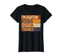 Retro, Soy Ashton Haciendo Cosas de Ashton, Divertido Chiste de cumpleaños Camiseta gráfica económica, Mujer, Negro, L
