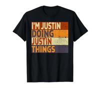 Retro, Soy Justin Haciendo Cosas de Justin, Divertida Broma de cumpleaños Camiseta gráfica económica, Hombre, Negro, XL