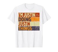 Retro, Soy Justin Haciendo Cosas de Justin, Divertida Broma de cumpleaños Camiseta gráfica económica, Hombre, Blanco, XL