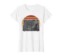 Retro Space DJ Sistema Solar Tocadiscos EDM Música Camiseta gráfica económica, Mujer, Blanco, L