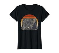 Retro Space DJ Sistema Solar Tocadiscos EDM Música Camiseta gráfica económica, Mujer, Negro, XL