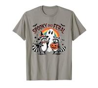 Retro Spooky and Feral Funny Raccoon Halloween Men Women Camiseta