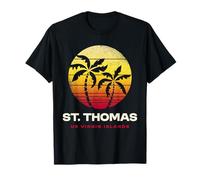 Retro St. Thomas USVI Palmera Atardecer Camiseta