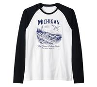 Retro State Michigan Camisa Est 1837 Great Detroit Lakes Camiseta Manga Raglan