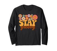 Retro Stay Groovy Sunflower Hippie Positive Mind Manga Larga