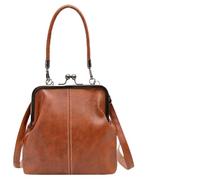 Retro Style Crossbody Bag,Vintage British Style Handbag for Women Girls,Mini Kiss Lock PU Leather Shoulder Purse (Brown)