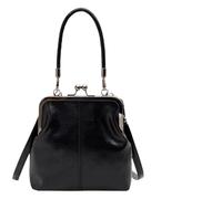 Retro Style Crossbody Bag,Vintage British Style Handbag for Women Girls,Mini Kiss Lock PU Leather Shoulder Purse (Black)