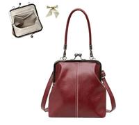 Retro Style Crossbody Bag,Vintage British Style Handbag for Women Girls,Women's Mini Kiss Lock PU Leather Shoulder Purse (Red)