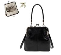 Retro Style Crossbody Bag,Vintage British Style Handbag for Women Girls,Women's Mini Kiss Lock PU Leather Shoulder Purse (Black)