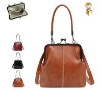 Retro Style Crossbody Bag,Women's Mini Kiss Lock Handbag,Vintage British Style PU Leather Crossbody Purse,Mini Small Satchel (Yellow Brown)