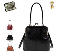 Retro Style Crossbody Bag,Women's Mini Kiss Lock Handbag,Vintage British Style PU Leather Crossbody Purse,Mini Small Satchel (Black)