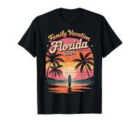 Retro Summer Florida Family Trip Sunset Palm Tree Art 2025 Camiseta