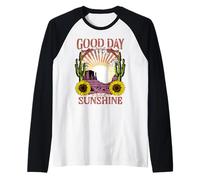 Retro Summer Good Day Sunshine Sun Graphic Flower Vintage Camiseta Manga Raglan