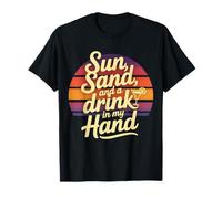 Retro Sun Sand Drink In Hand Beach Summer Vacation Vibes Camiseta
