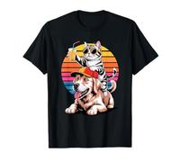 Retro Sunset Golden Retriever GR Dog American Shorthair Cat Camiseta