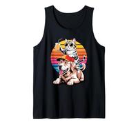 Retro Sunset Golden Retriever GR Dog American Shorthair Cat Camiseta sin Mangas