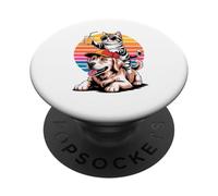 Retro Sunset Golden Retriever GR Dog American Shorthair Cat PopSockets PopGrip Adhesivo