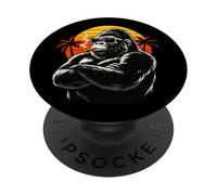 Retro Sunset Gorilla with Sunglasses Palm Trees PopSockets PopGrip Adhesivo