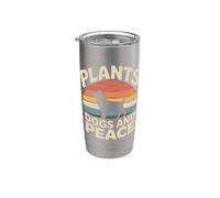 Retro Sunset Plantas Perros Y Planta De La Paz Amante De Vaso térmico de acero inoxidable de doble pared