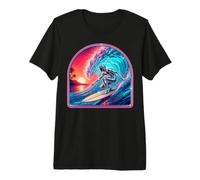 Retro Surfer Riding Vibrant Ocean Wave Camiseta Premium