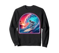 Retro Surfer Riding Vibrant Ocean Wave Sudadera