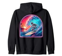 Retro Surfer Riding Vibrant Ocean Wave Sudadera con Capucha