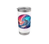 Retro Surfer Riding Vibrant Ocean Wave Vaso térmico de acero inoxidable de doble pared