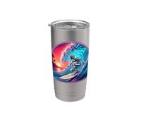 Retro Surfer Riding Vibrant Ocean Wave Vaso térmico de acero inoxidable de doble pared