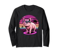 Retro Synthwave Cerdo Gafas de Sol Cerdos Manga Larga