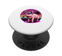 Retro Synthwave Cerdo Gafas de Sol Cerdos PopSockets PopGrip Adhesivo